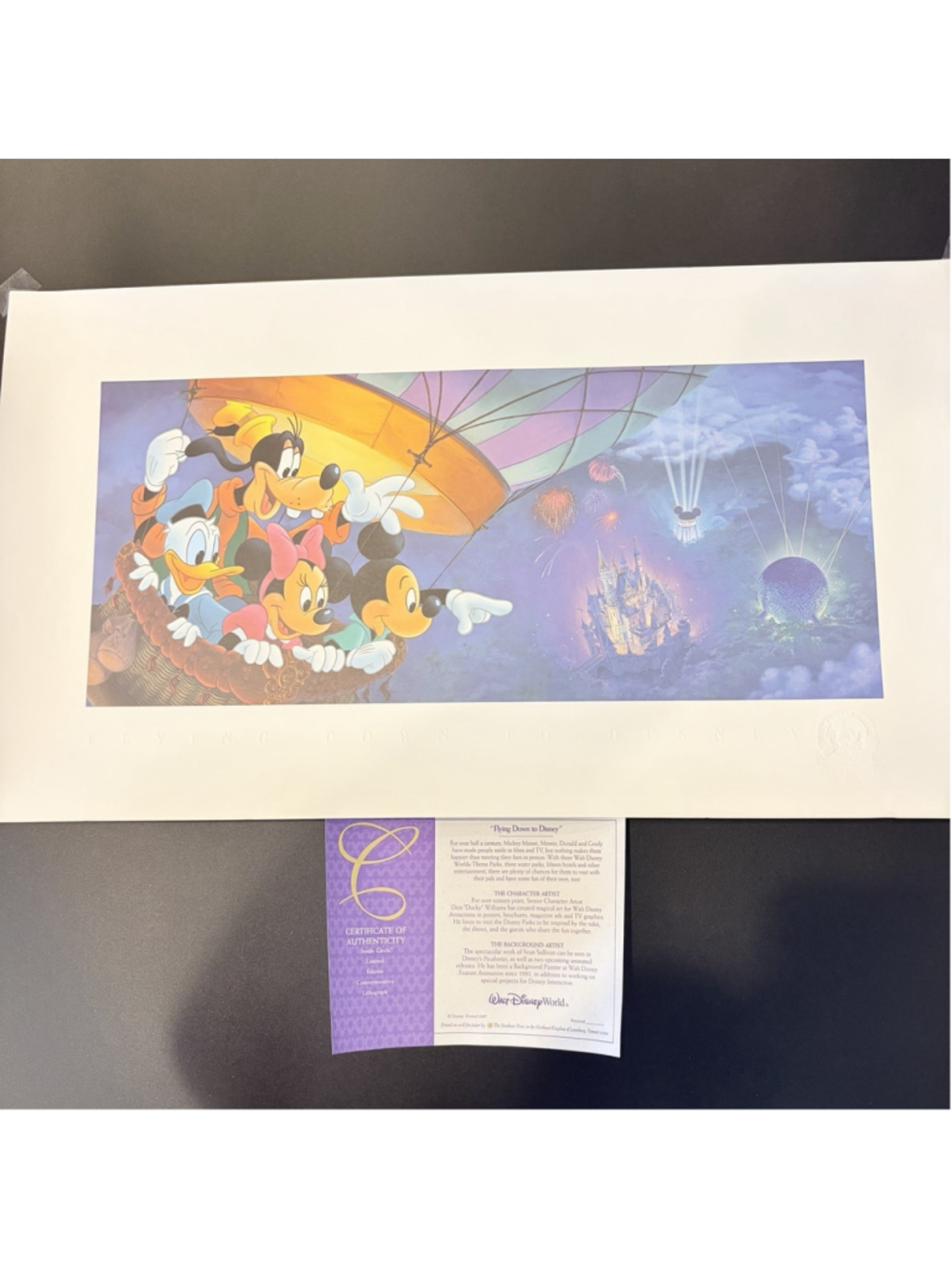 Walt Disney World Flying Down to Disney Lithograph Inside Circle COA 1997